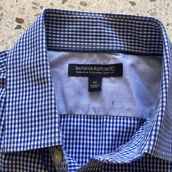 BANANA REPUBLIC Non-IronTailored Slim Fit Blue Gingham Size Medium - Picture 2 of 2